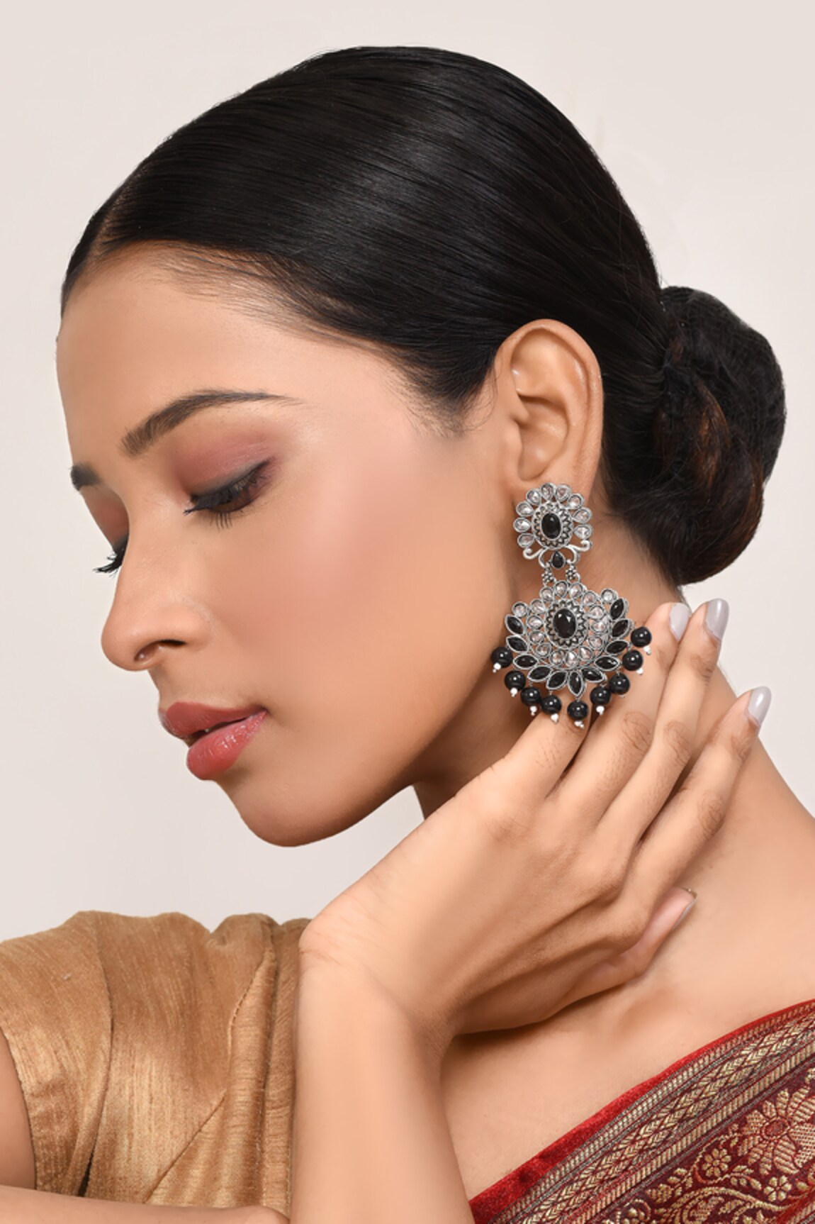 Belsi's Floral Carved Oxidised Earrings