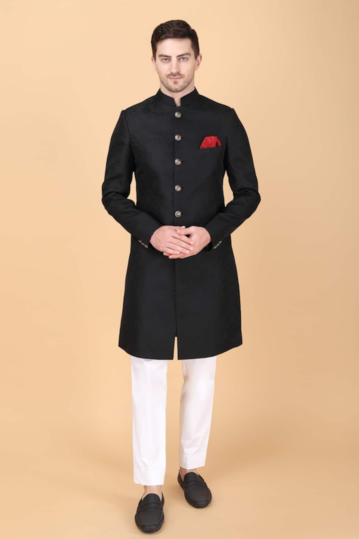 Manish Nagdeo Brocade Pattern Sherwani With Pant