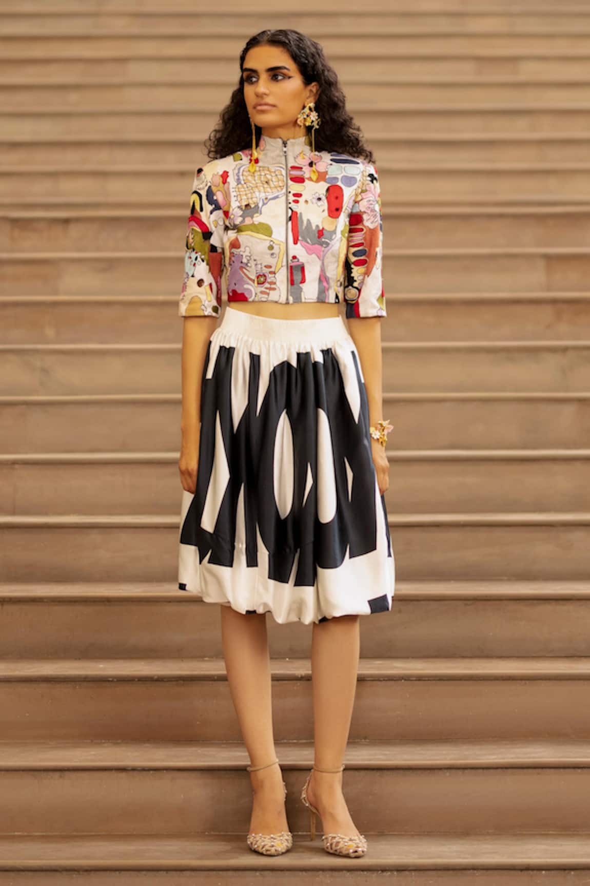 AK-OK Abstract Print Crop Jacket