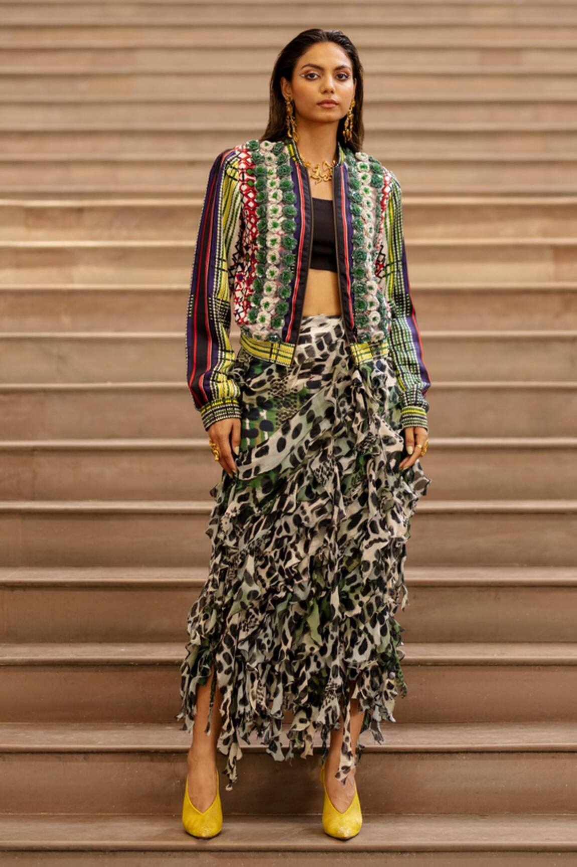 AK-OK Silk 3D Floral Sequin Embellished Bomber Jacket