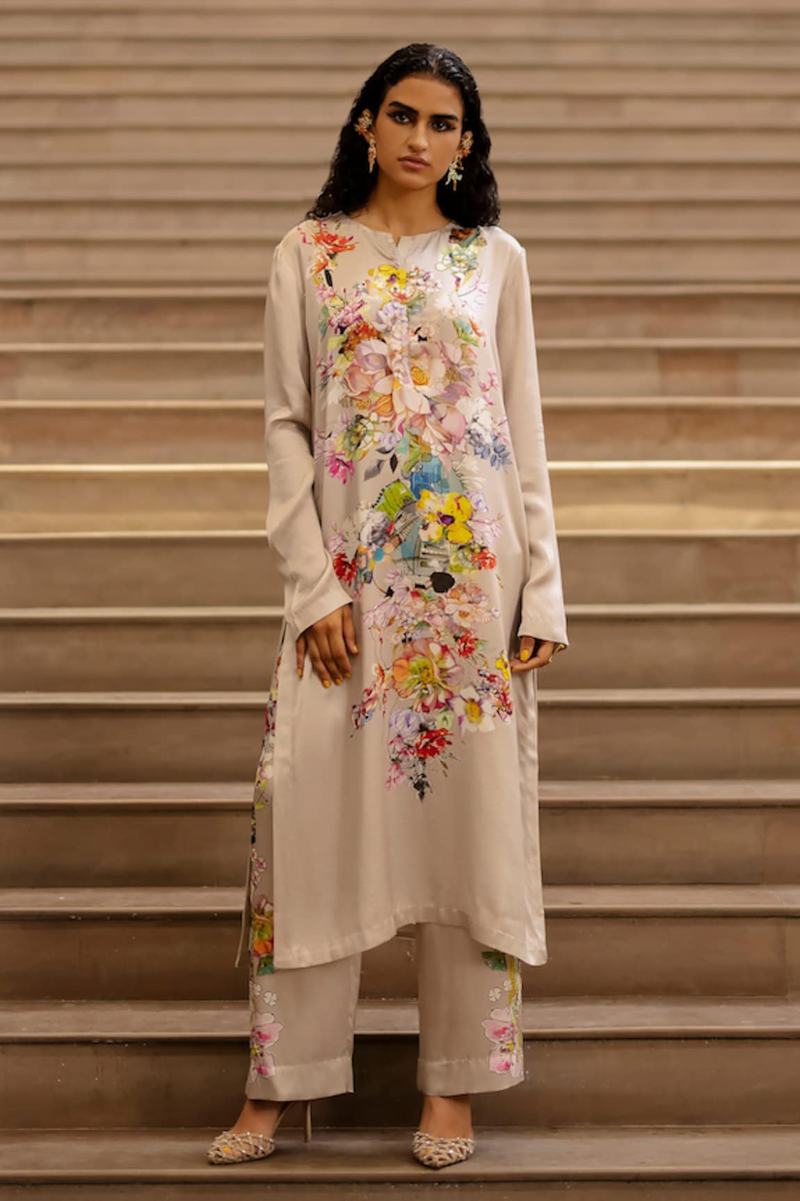 AK-OK Silk Botanic Print Kurta With Trouser