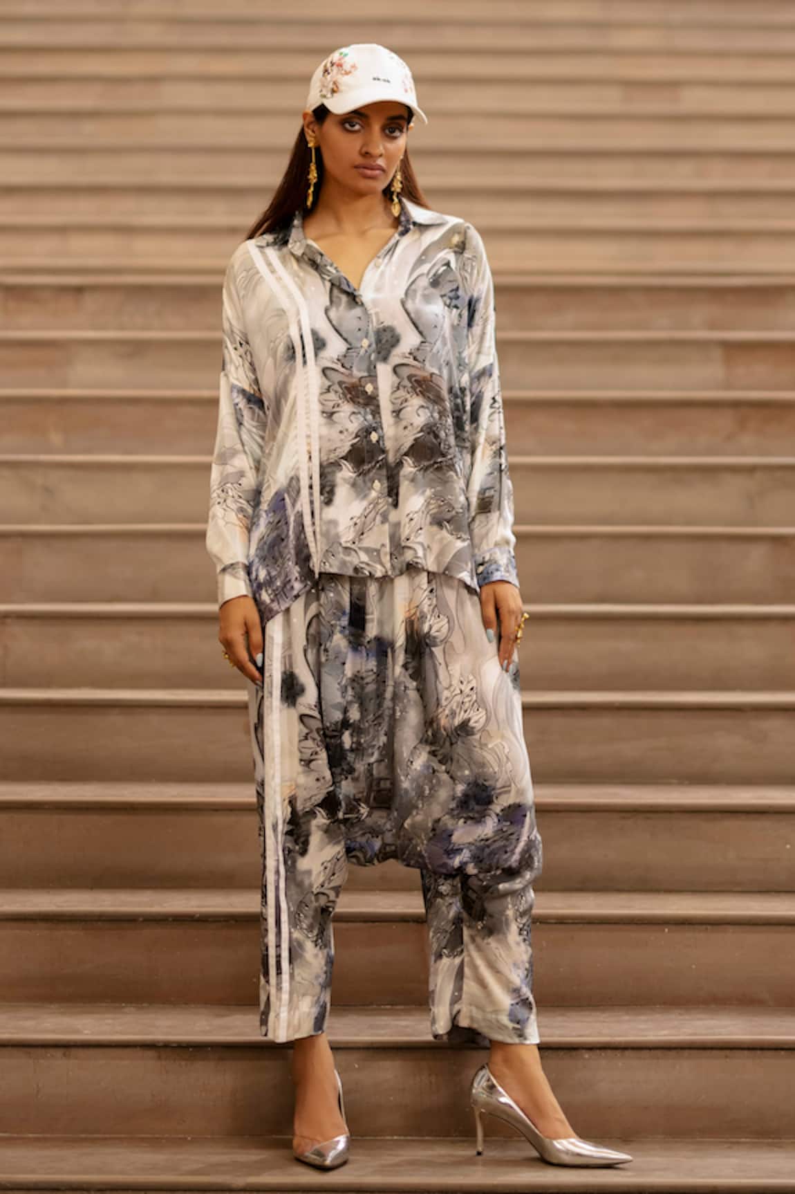 AK-OK Ink Bleed Print Shirt With Pant 