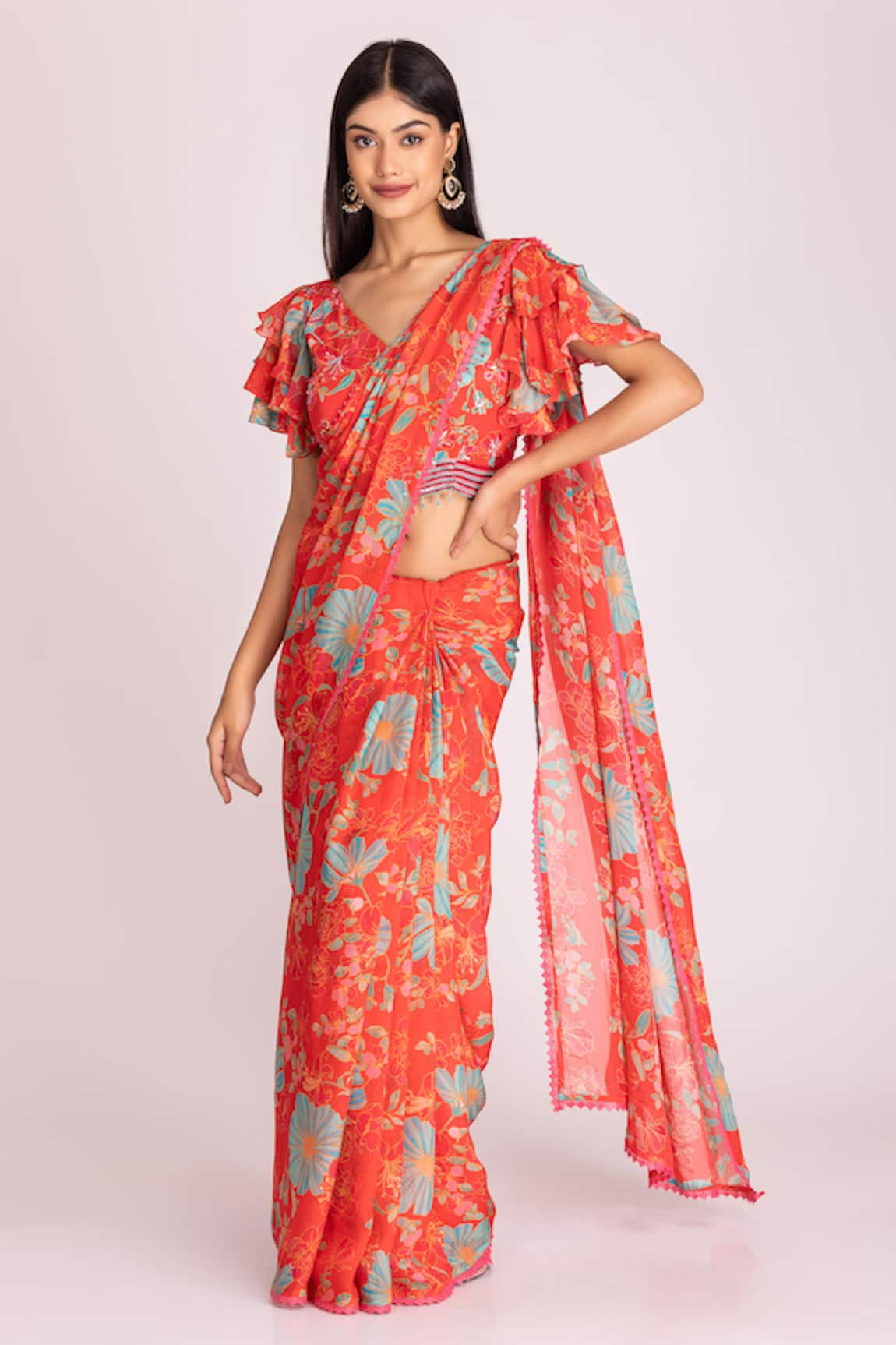 Tanu Malhotra Floral Print Saree With Unstitched Blouse Piece