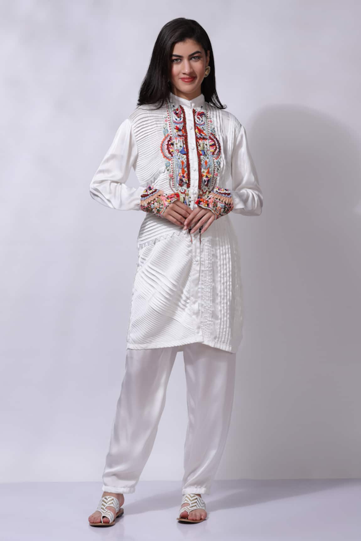 Sonali Gupta Embroidered Pintucked Tunic & Pant Set