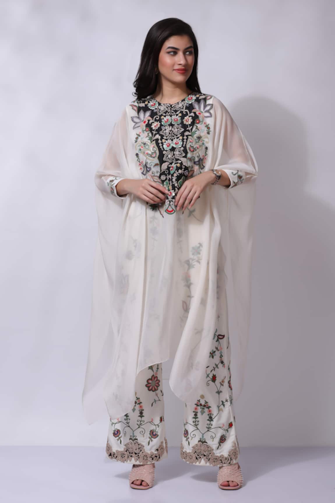 Sonali Gupta Hand Embroidered Asymmetric Kaftan Pant Set