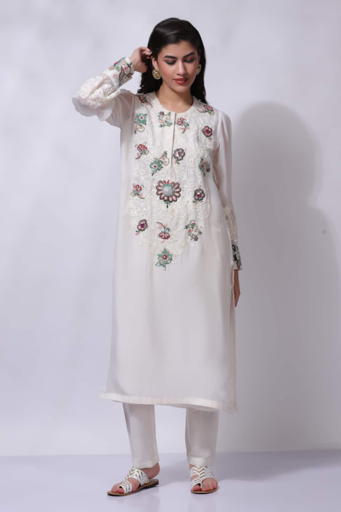 Sonali Gupta Floral Embroidered Straight Kurta & Pant Set