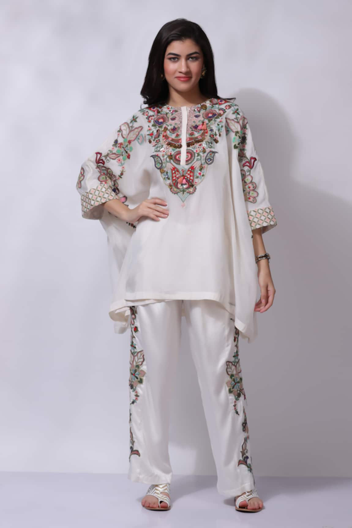 Sonali Gupta Floral Embroidered Pocho & Pant Set