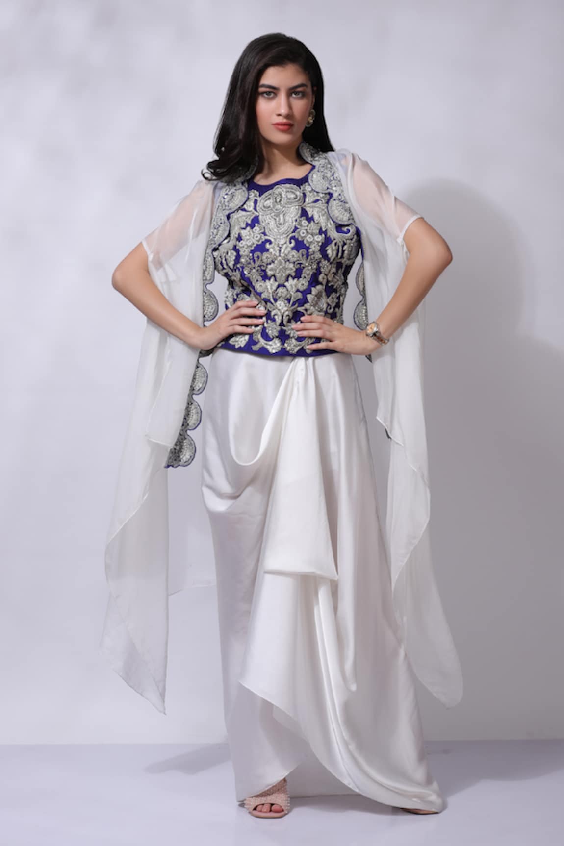 Sonali Gupta Embroidered Asymmetric Cape Skirt Set