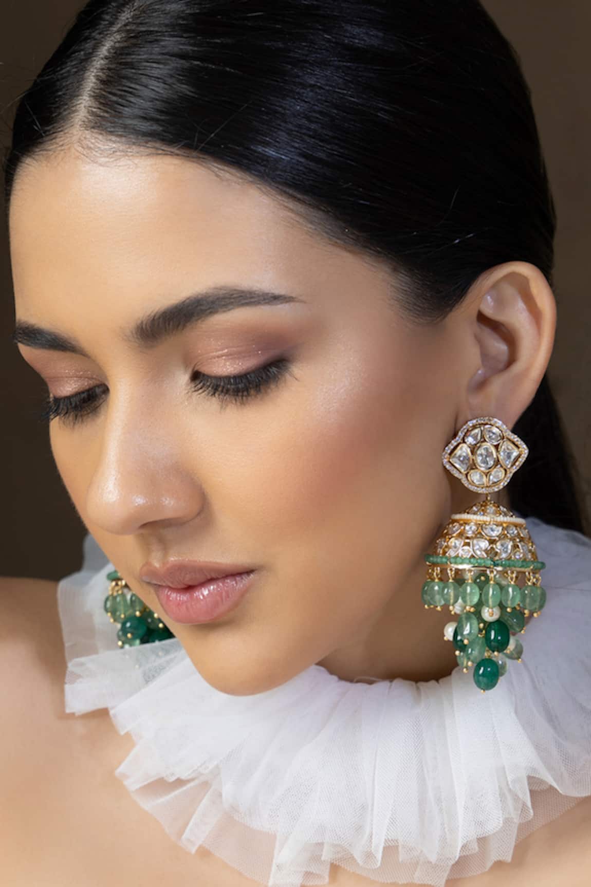 joules by radhika Polki & Beads Embellished Jhumka Earrings