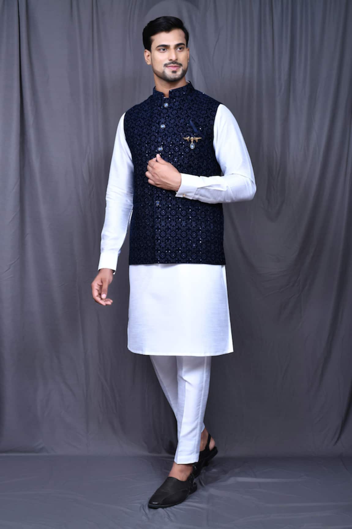 Aryavir Malhotra Embroidered Nehru Jacket With White Kurta Set