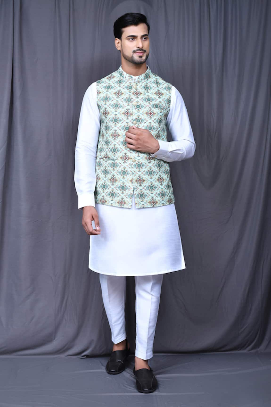 Aryavir Malhotra Printed Nehru Jacket & Kurta Set