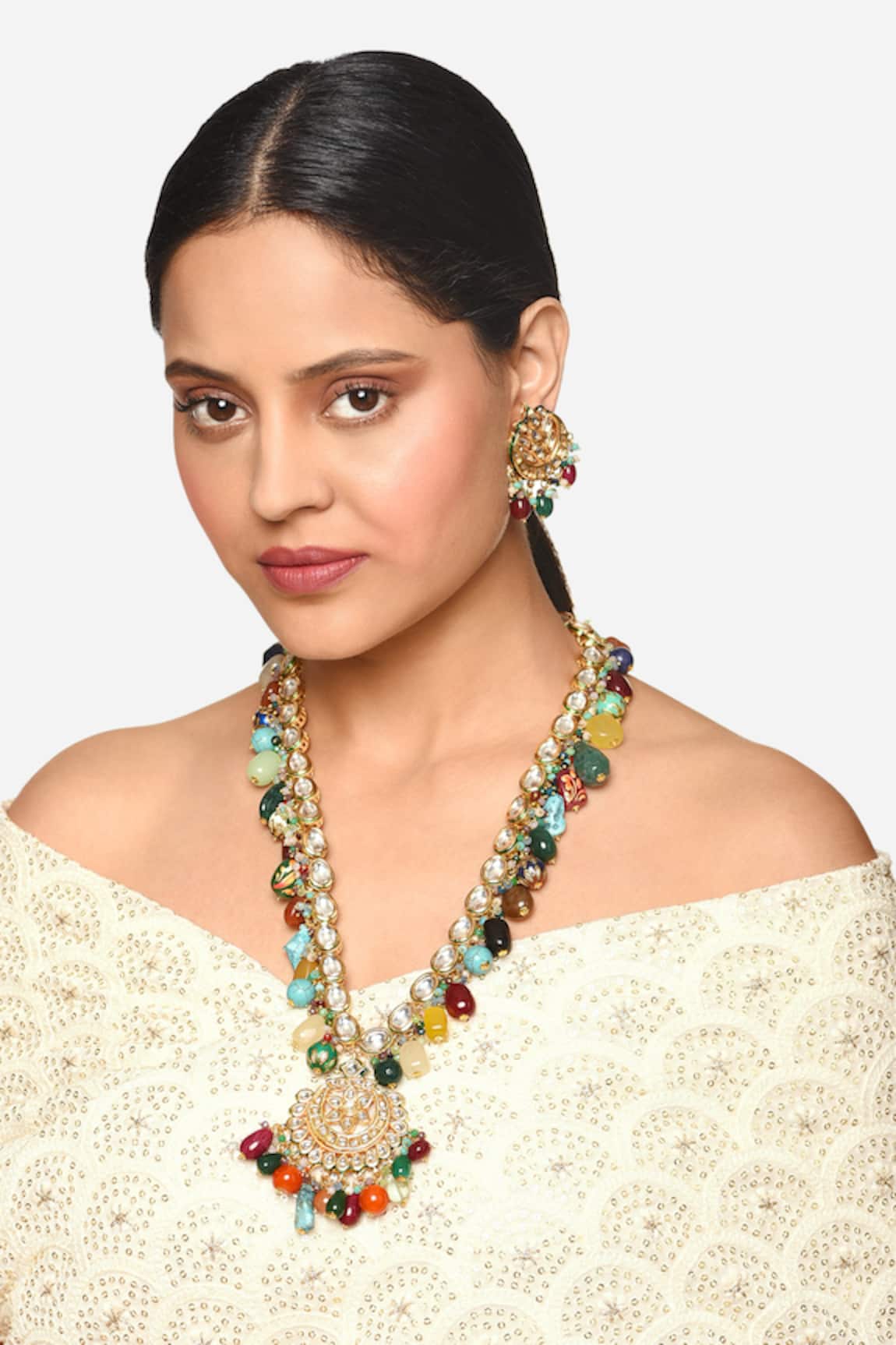 Raga Baubles Navratan Embellished Kundan Necklace Set
