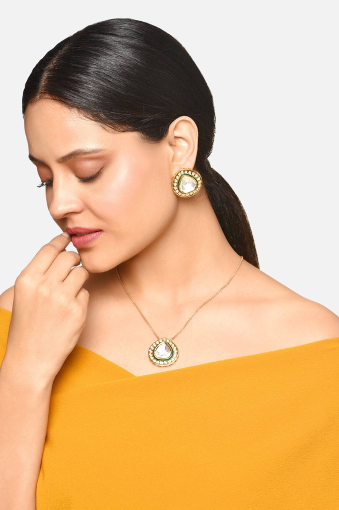 Raga Baubles Embellished Polki Pendant Necklace Set