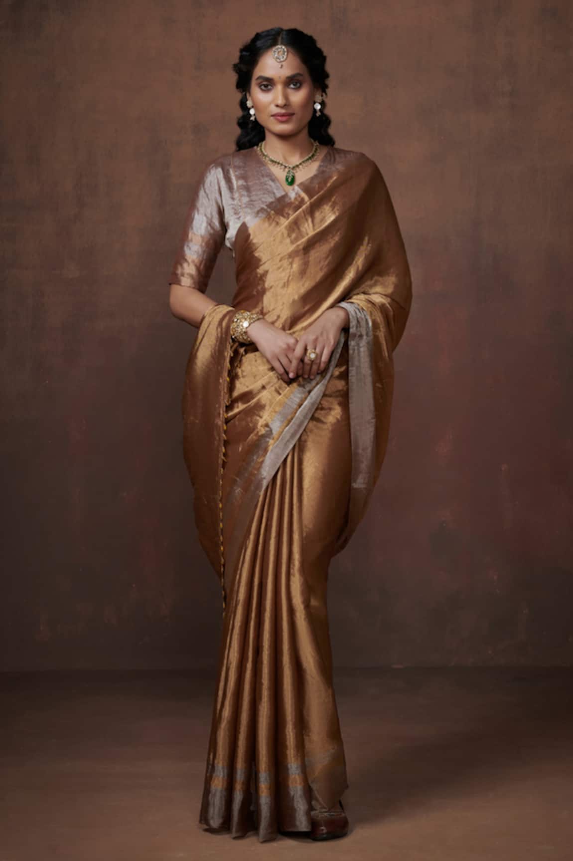 Dressfolk Gold Handwoven Tissue Saree 