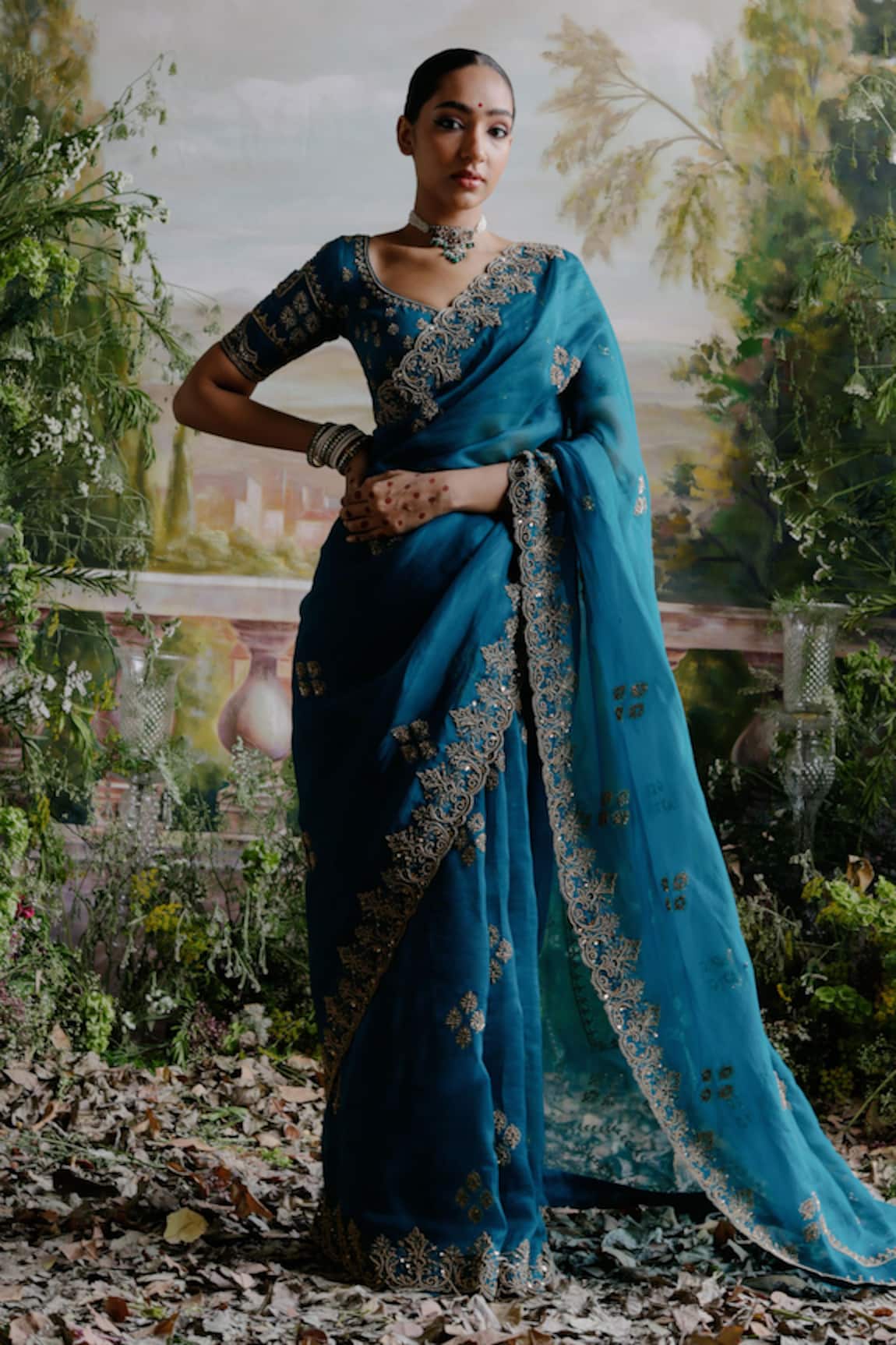 Jigar Mali Dori Embroidered Saree & Blouse Set 