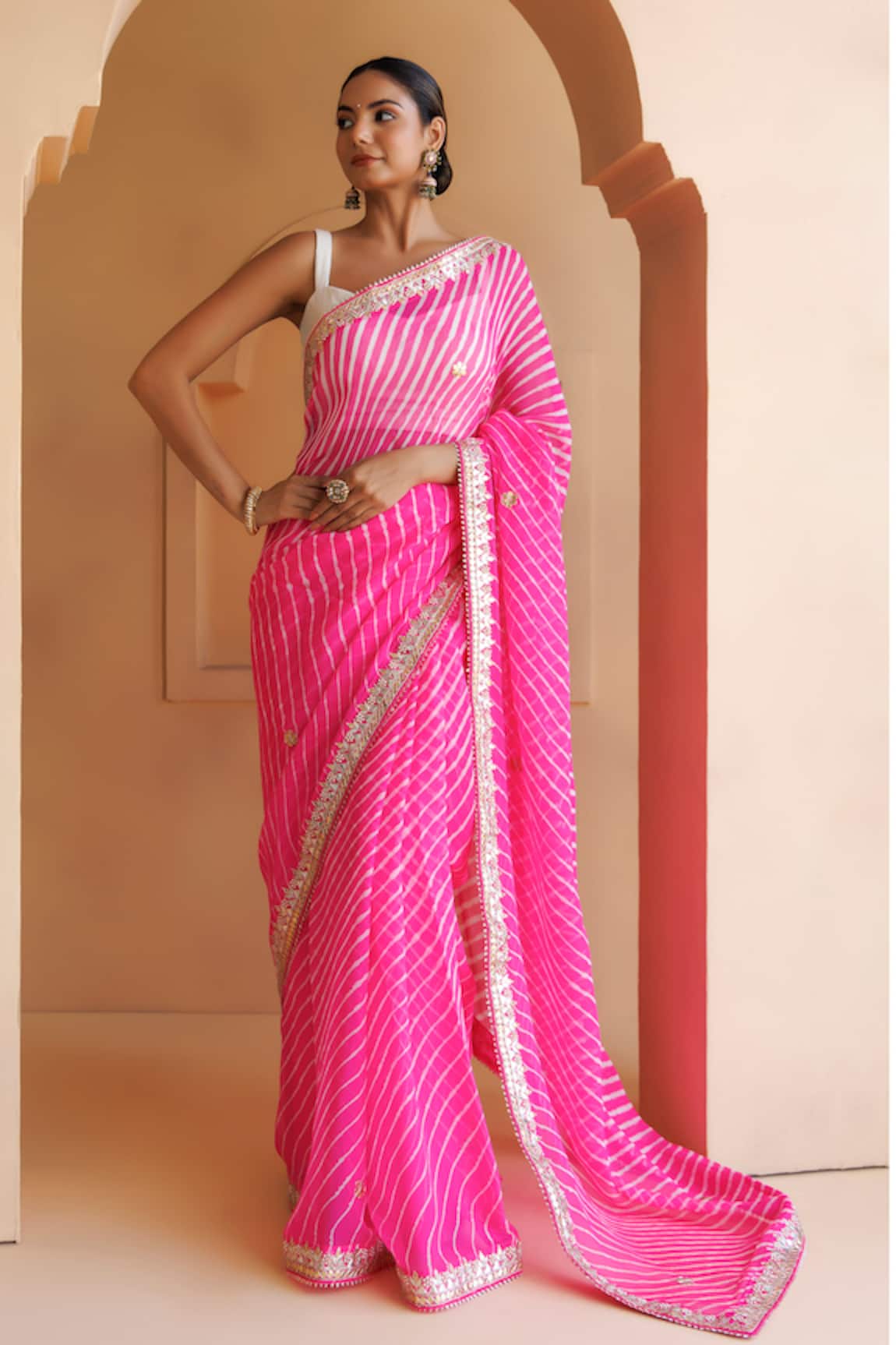 Geroo Jaipur Leheriya Saree With Embroidered Unstitched Blouse Piece 