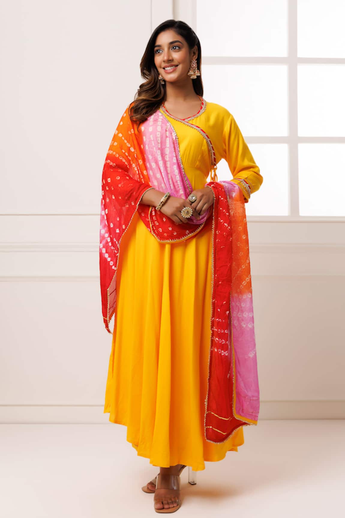 Geroo Jaipur Neckline Embroidered Angrakha Anarkali Set 