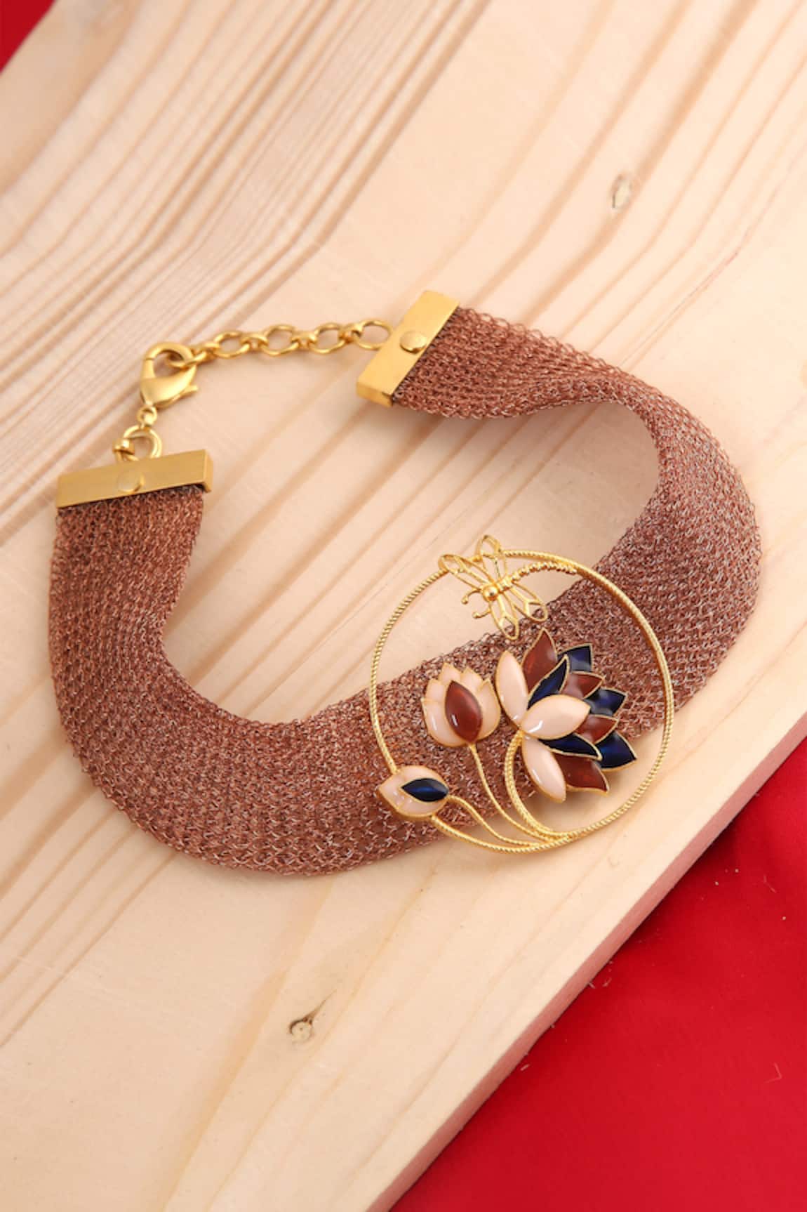 Trupti Mohta Lotus Carved Pendant Choker 