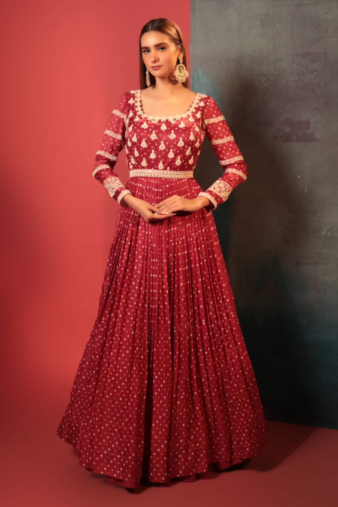 Bandhani Silk Bandhani Pleated Anarkali