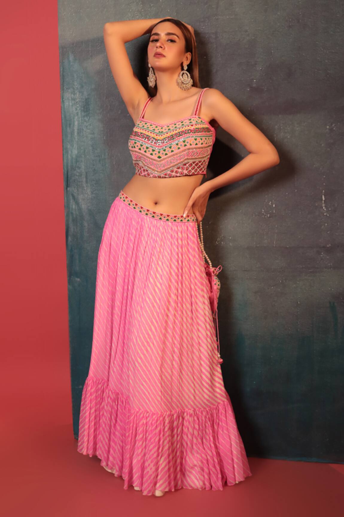 Bandhani Kathiawadi Blouse & Leheriya Skirt Set