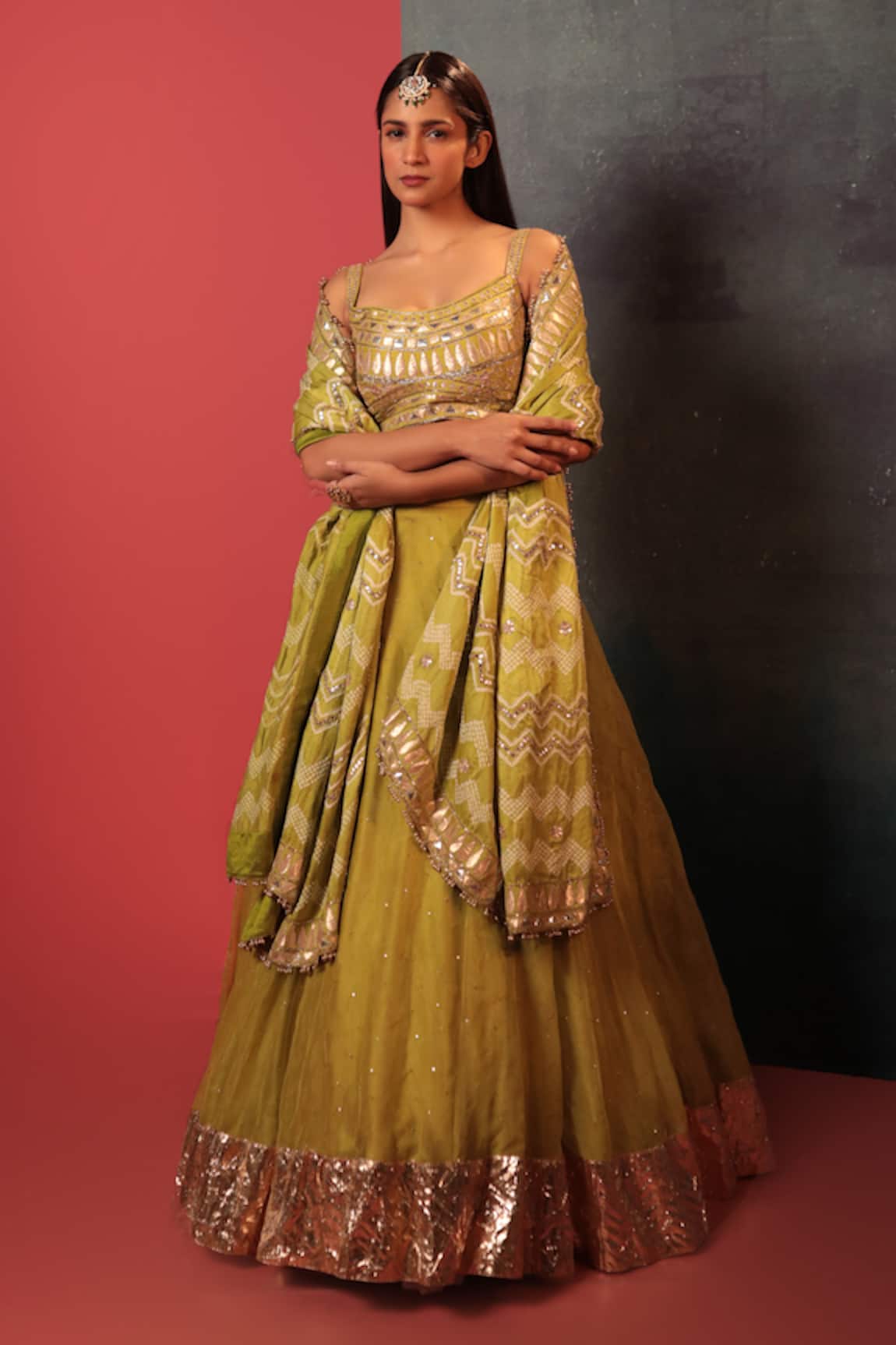 Bandhani Gota Patti Embroidered Lehenga Blouse Set