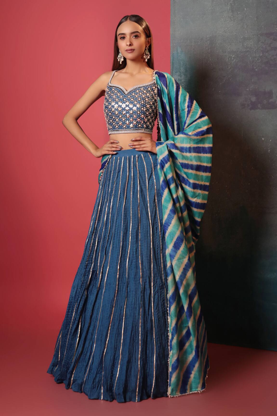 Bandhani Silk Gota Patti Embroidered Skirt Set