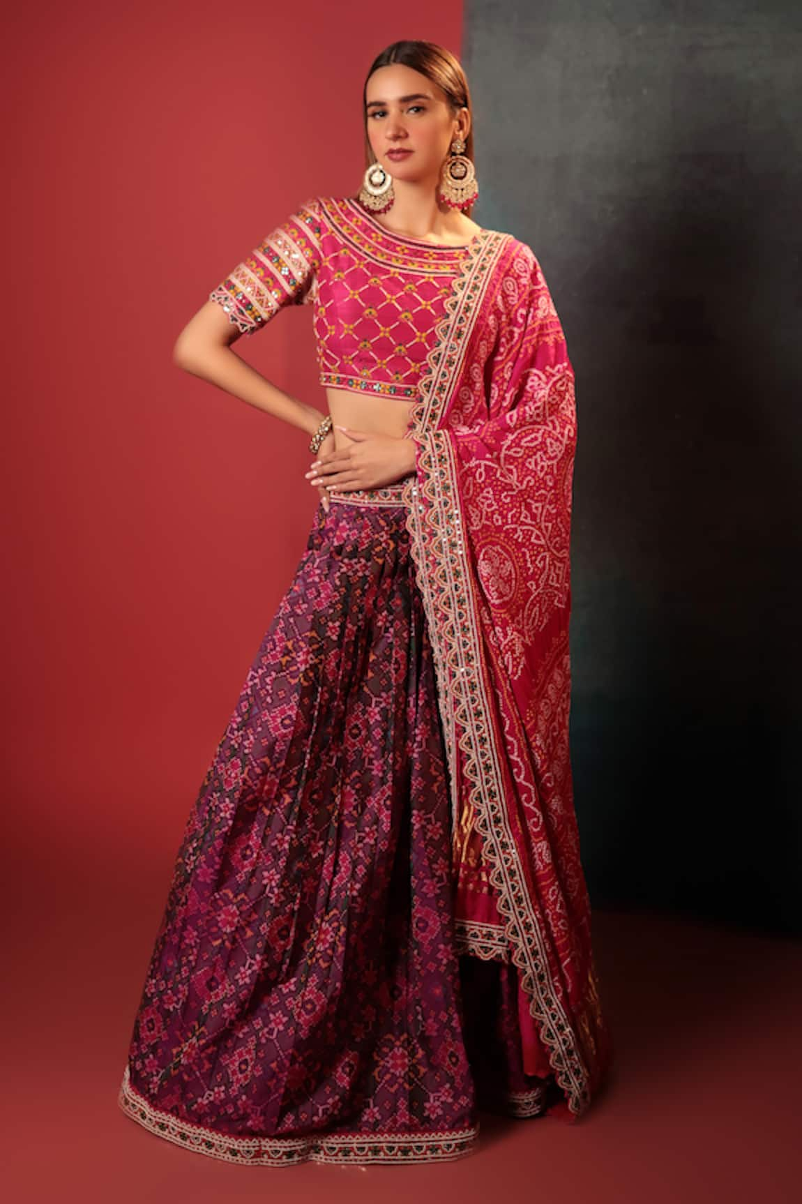 Bandhani Silk Patola Pattern Lehenga Set