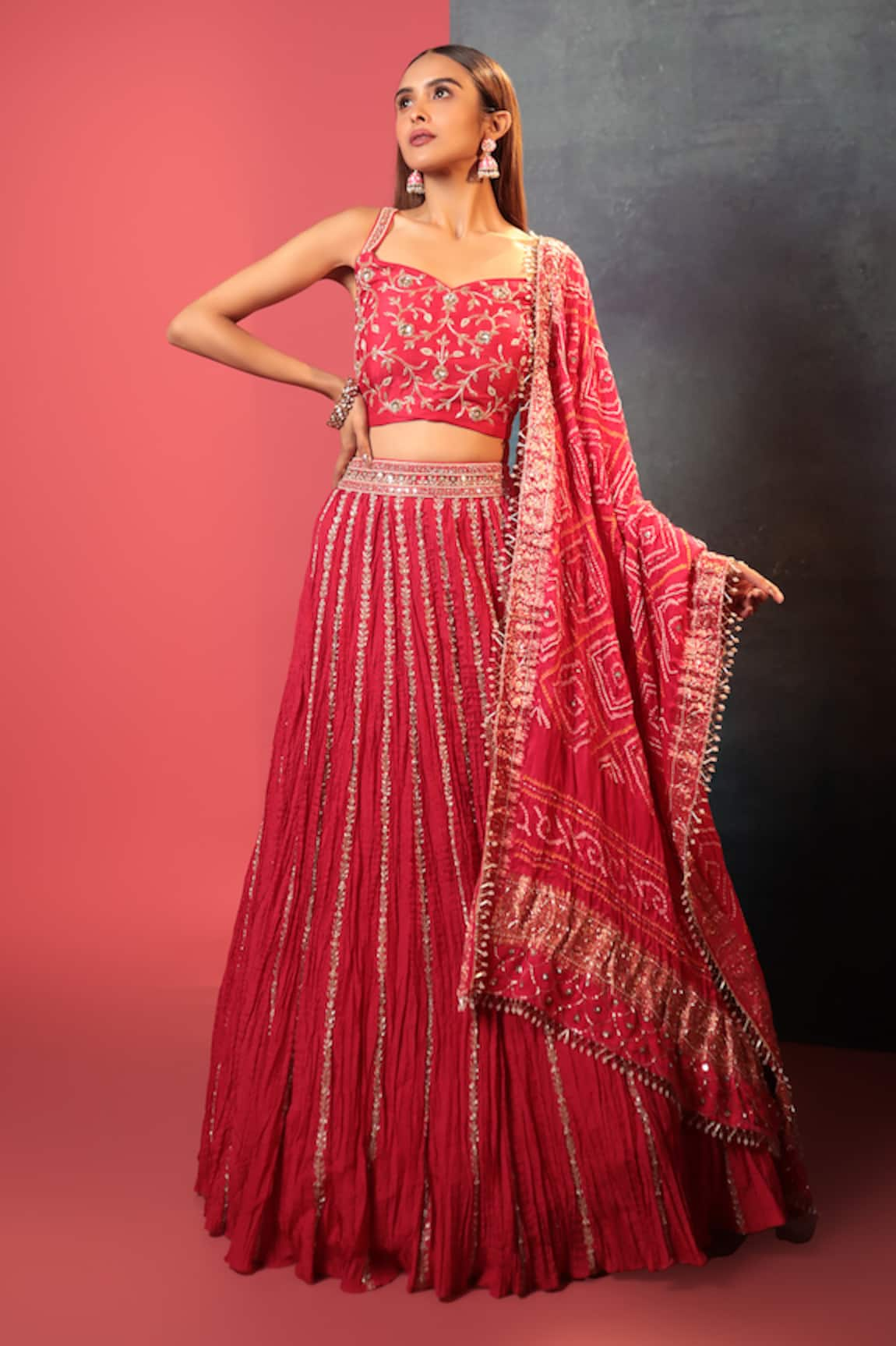 Bandhani Placement Zardozi Embellished Lehenga Set