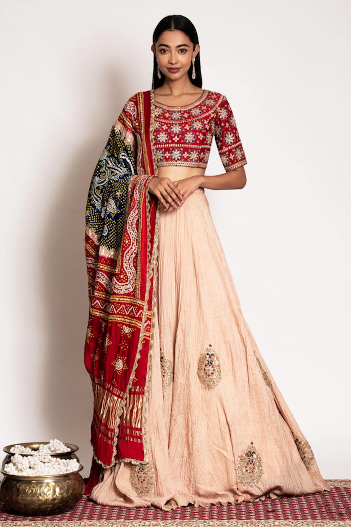 Bandhani Placement Resham Embroidered Lehenga Set