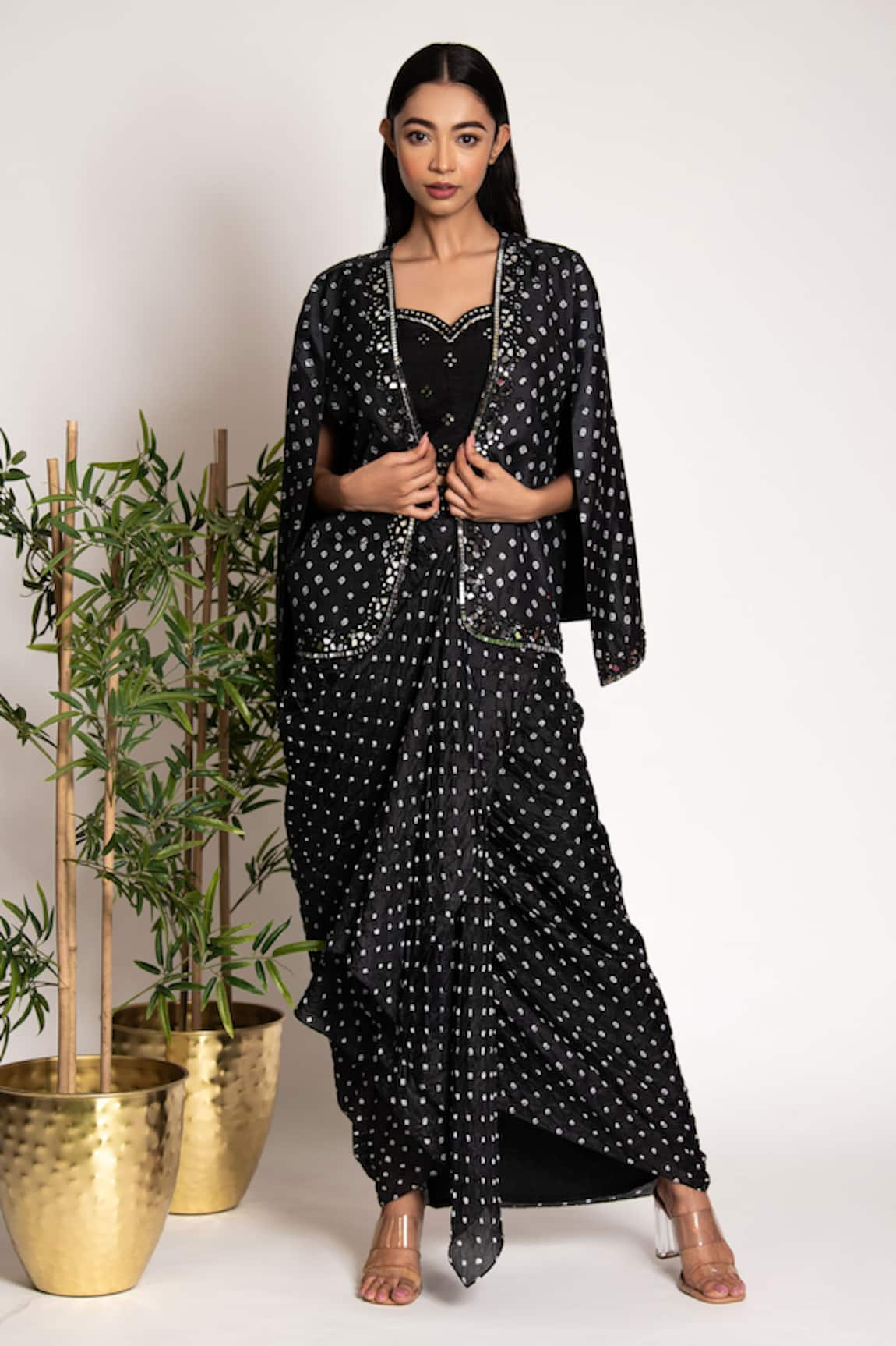 Bandhani Silk Bandhani Pattern Blazer Drape Skirt Set