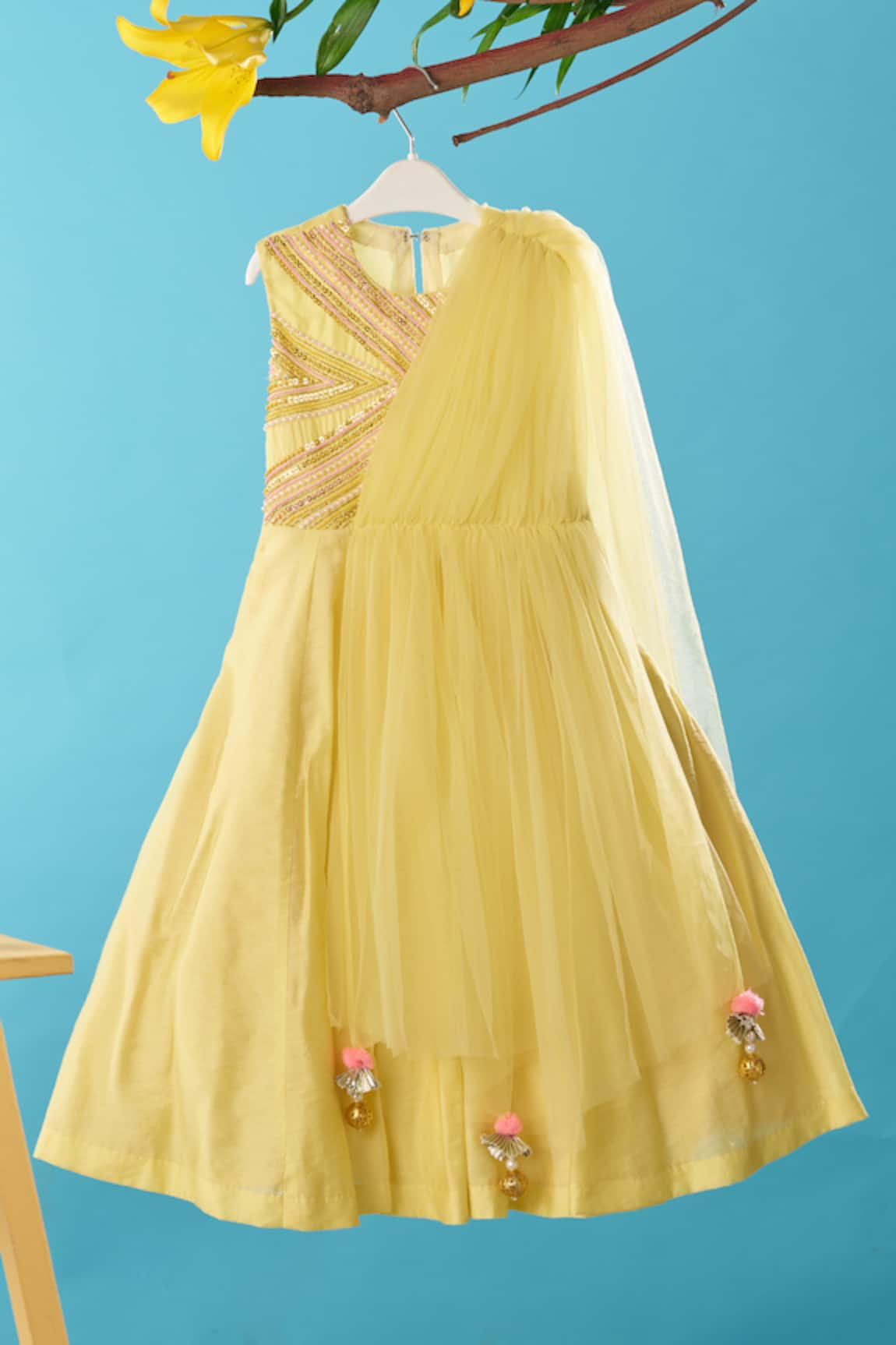 Turqidz by Shweta Aggarwal Embroidered Yoke Draped Gown