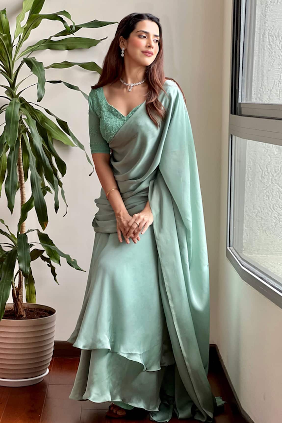 Label Aishwaryrika Elsa Lehenga Saree With Embroidered Blouse