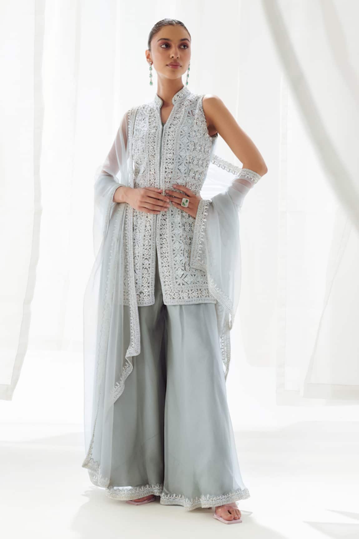 Suhino Resham Sequin & Pearl Embroidered Kurta Sharara Set