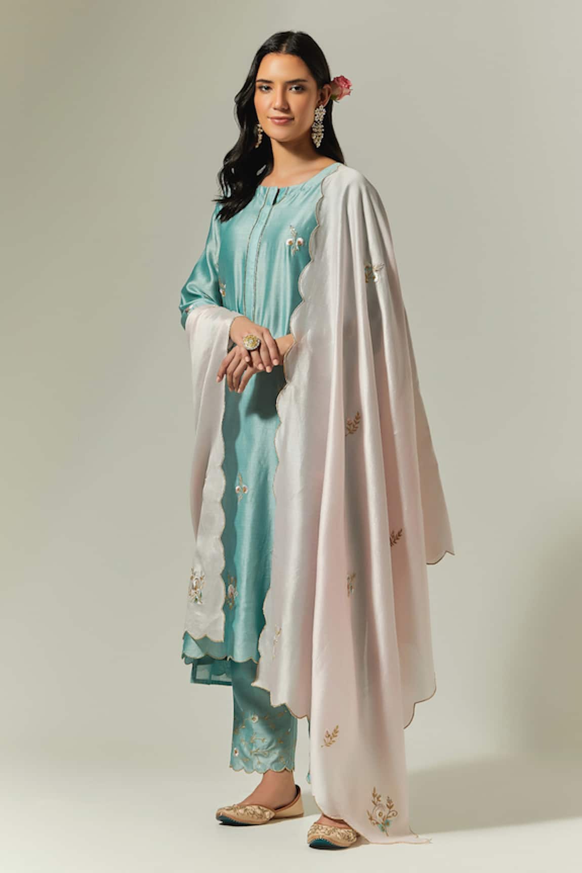 Anantaa By Roohi Silk Chanderi Embroidered Kurta Palazzo Set