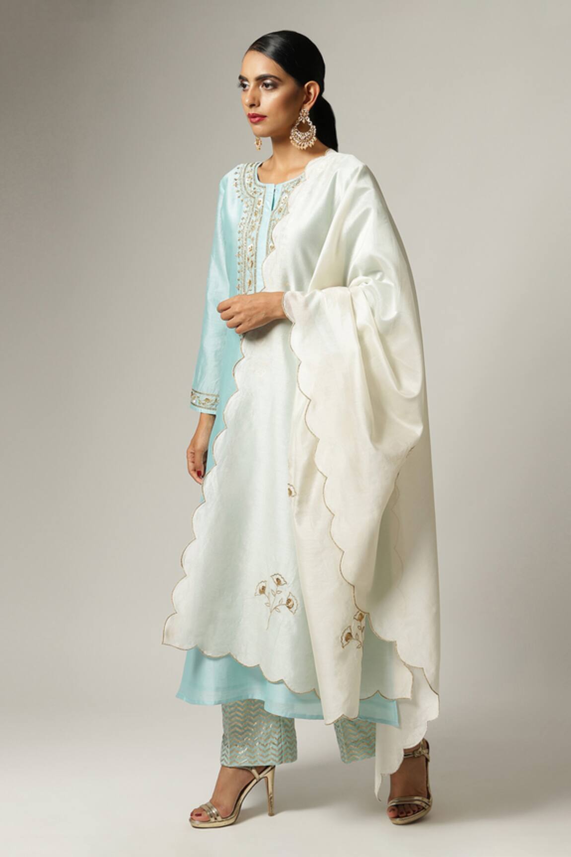 Anantaa By Roohi Silk Chanderi Embroidered Yoke Kurta Pant Set 