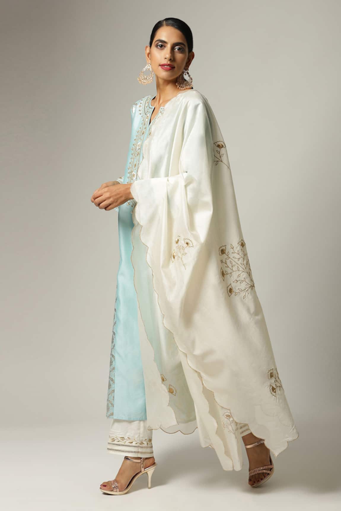 Anantaa By Roohi Silk Chanderi Notched Neck Kurta Palazzo Set 