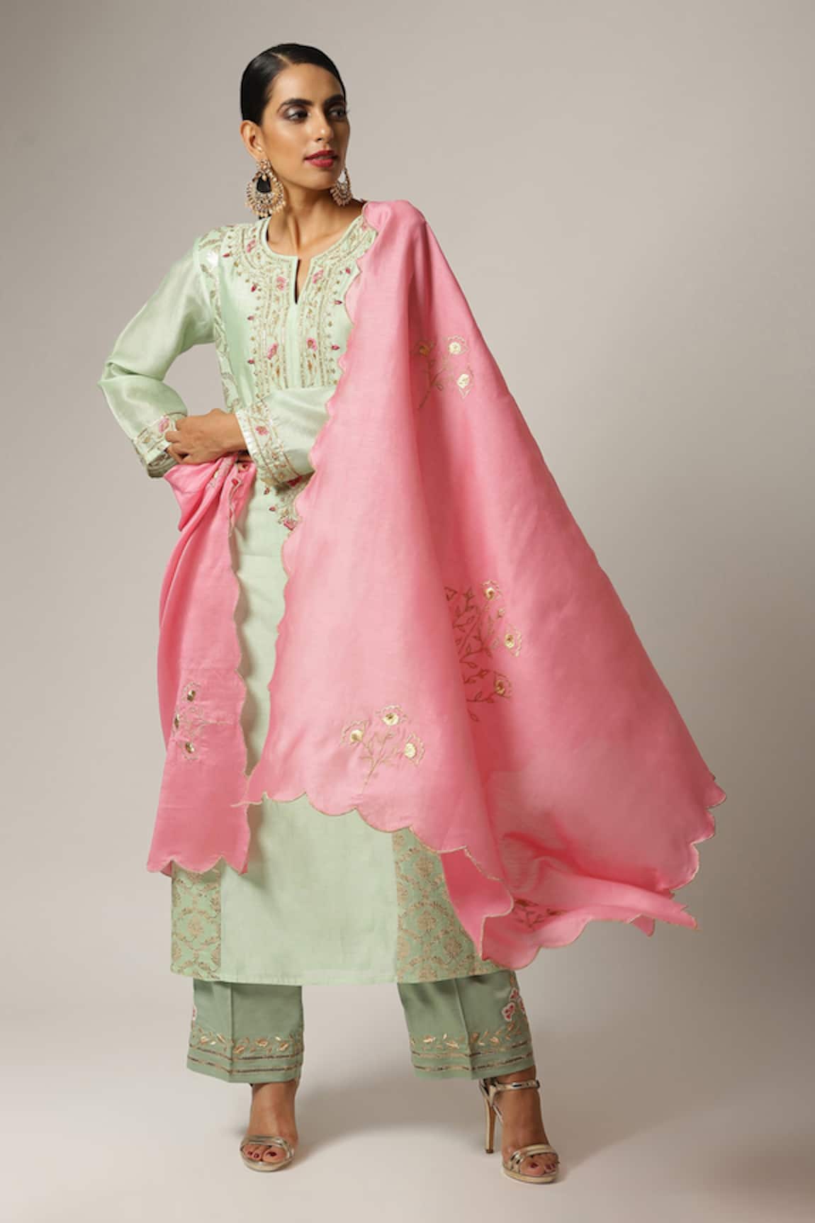 Anantaa By Roohi Silk Chanderi Panelled Kurta Pant Set