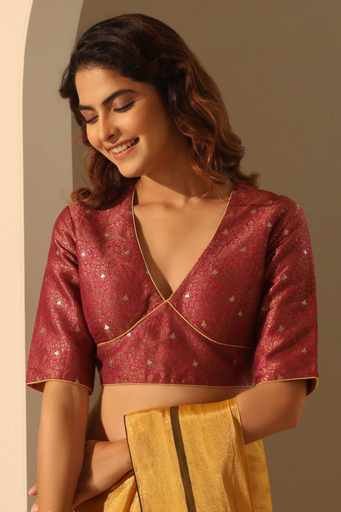 Weaver Story Floral Embroidered V Neck Blouse 
