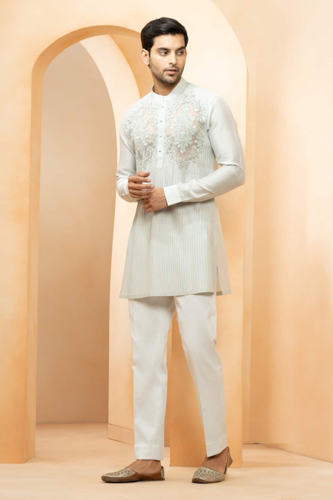 Studio Bagechaa Chanderi Placed Floral Embroidered Kurta With Pyjama Pant