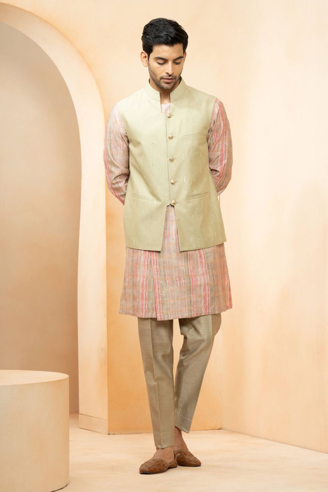 Studio Bagechaa Abstract Printed Chanderi Bundi Kurta Set