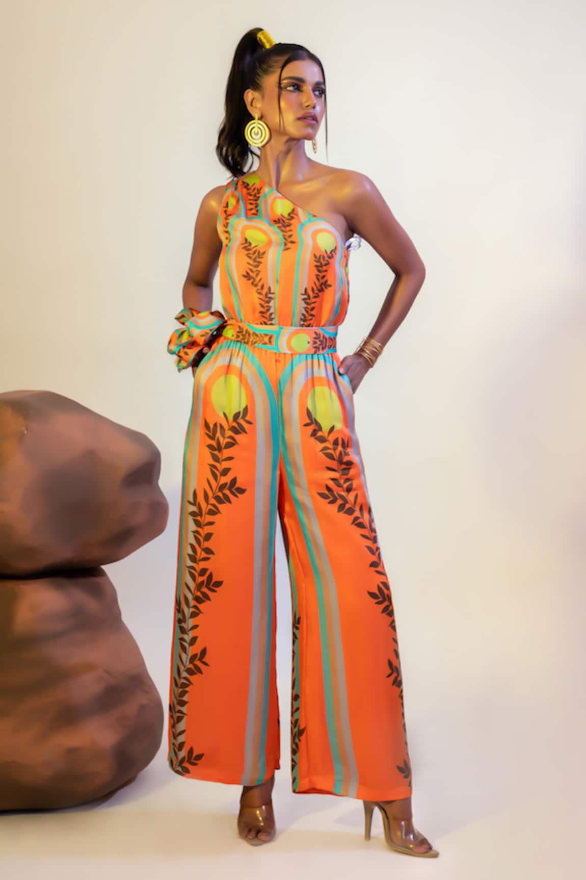 That Thing You Love Abstract Print Jumpsuit With Belt