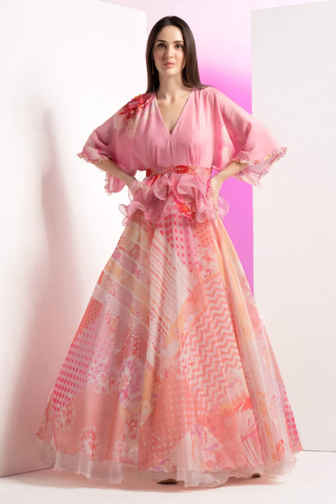 Mandira Wirk Floral Pattern Peplum Long Gown