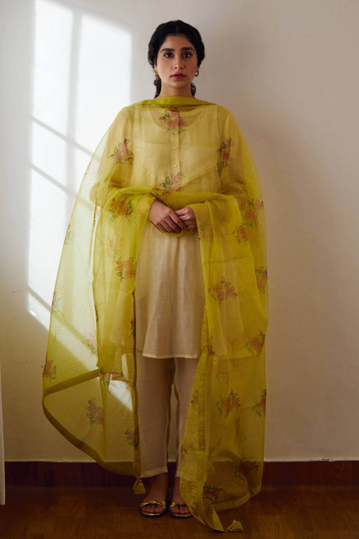 Dot Oleande Rose Print Dupatta