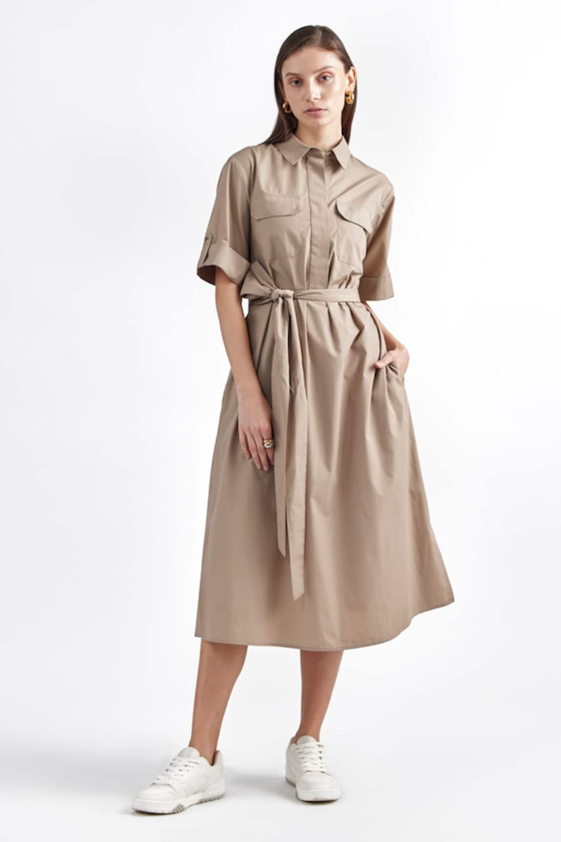 PERONA Solid Midi Dress