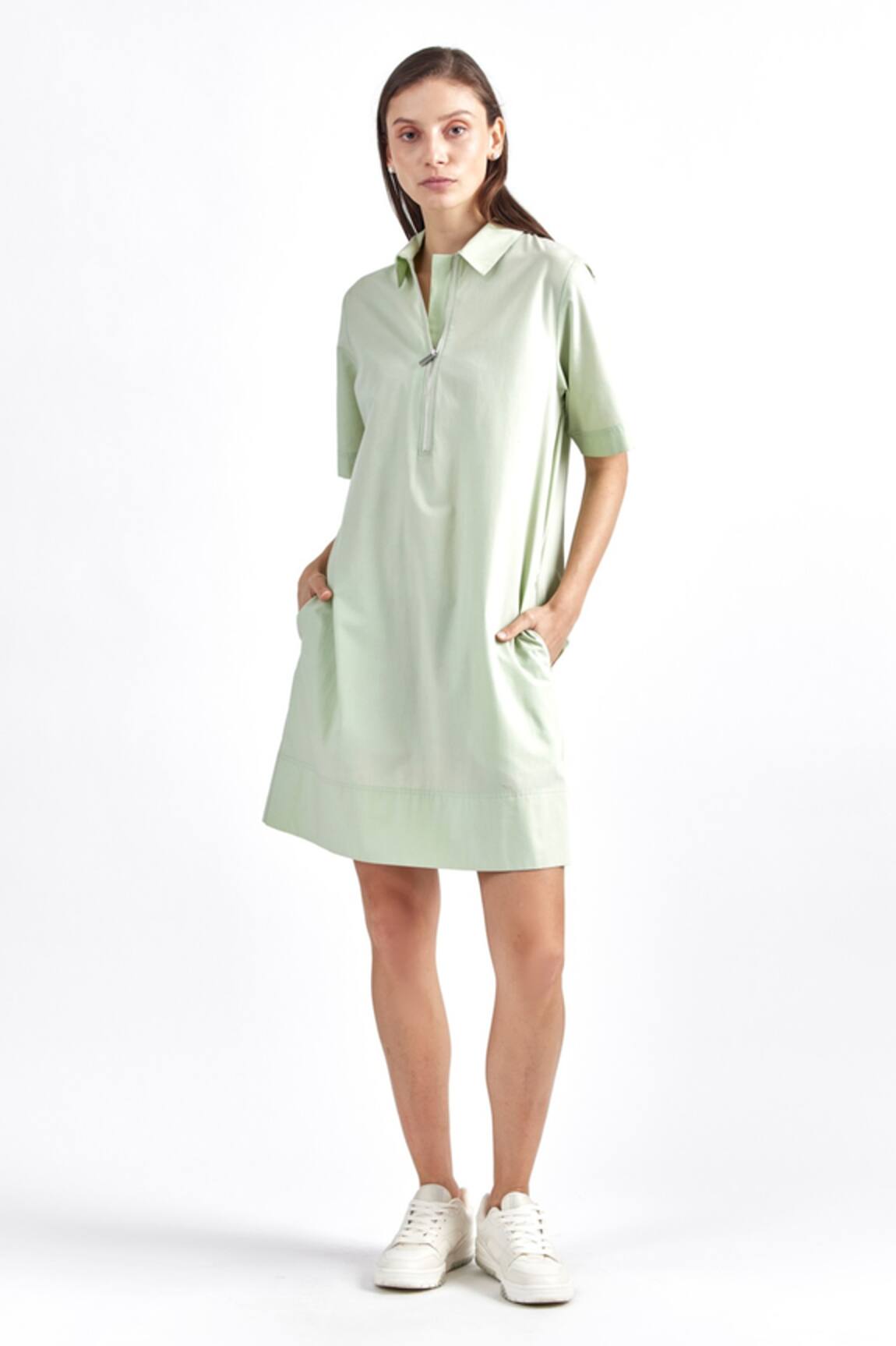 PERONA Front Zipper Cotton Dress