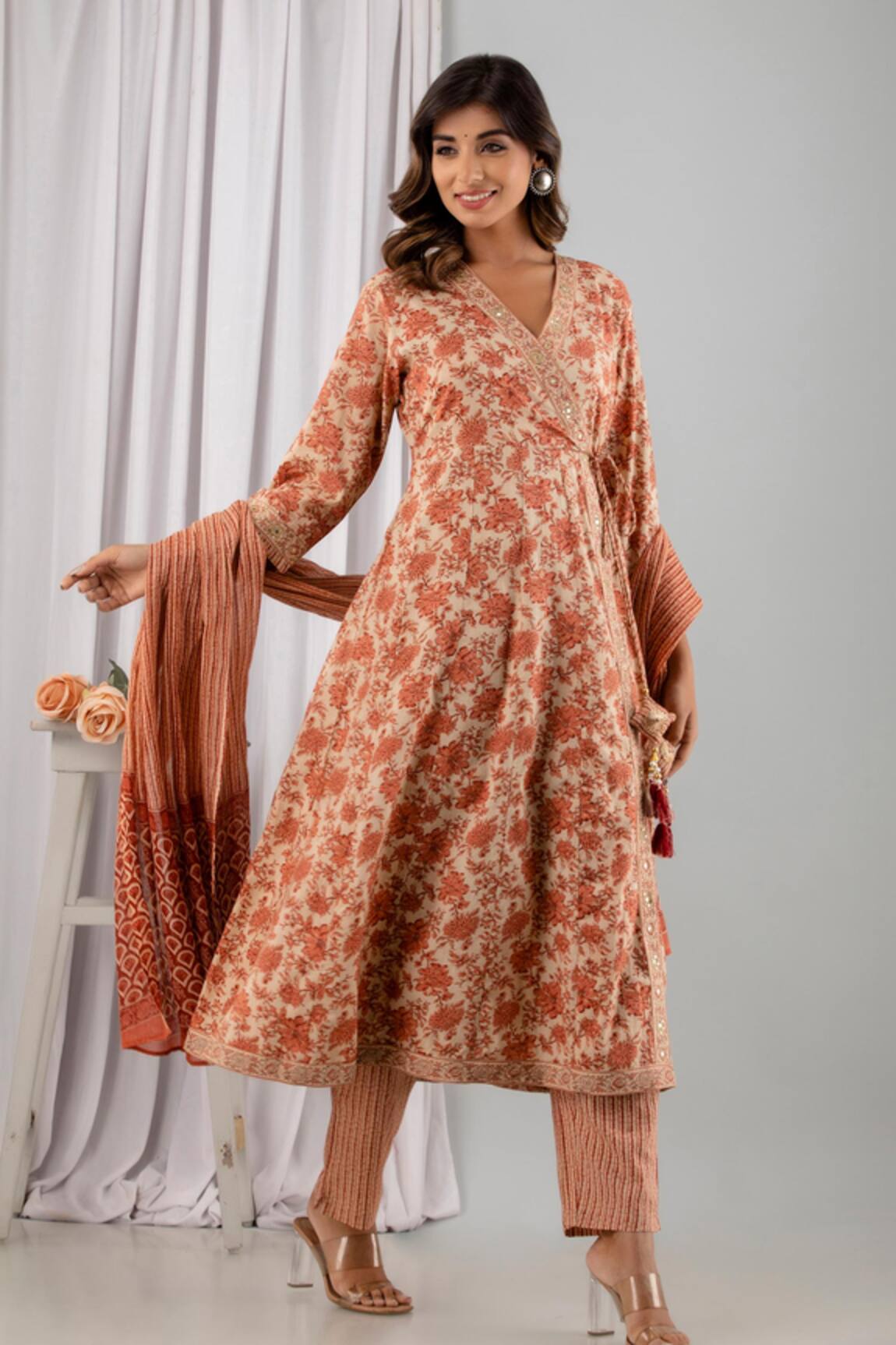 Kohsh Zinnia Print Angarkha Kurta Trouser Set