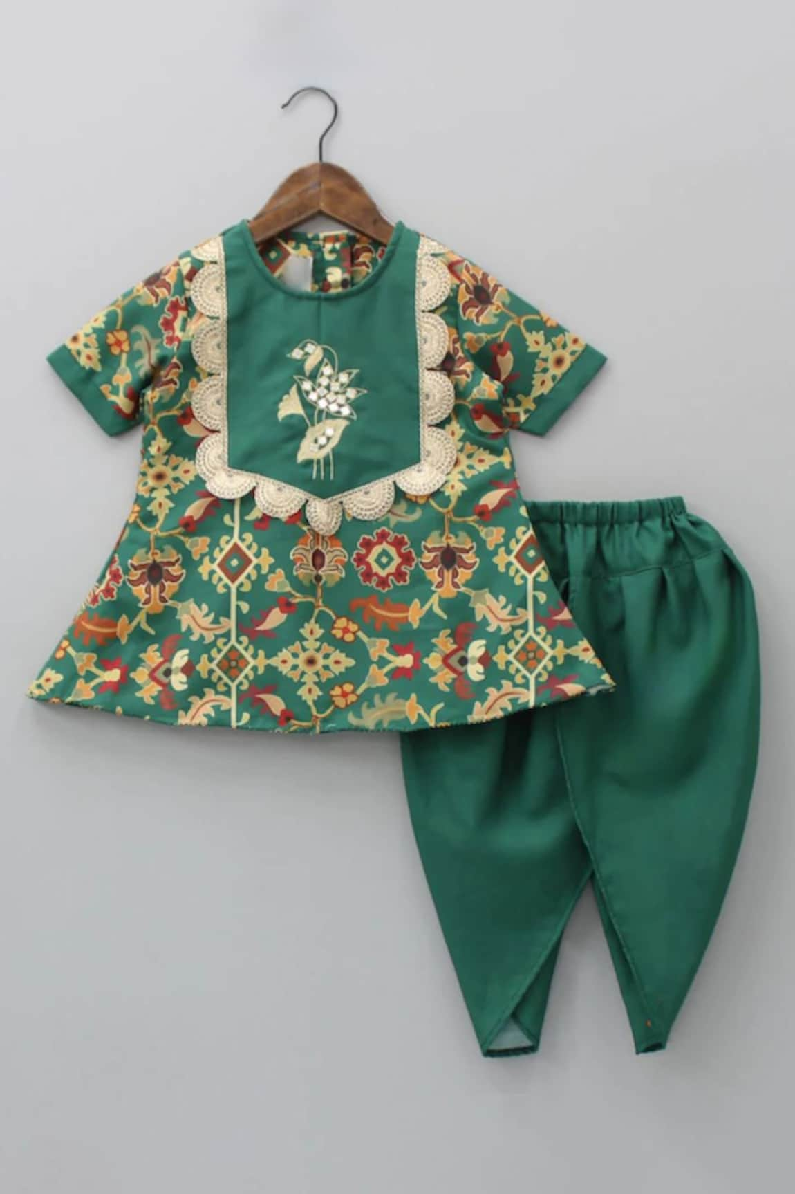 Little Brats Floral Jaal Print Kurta With Dhoti Pant