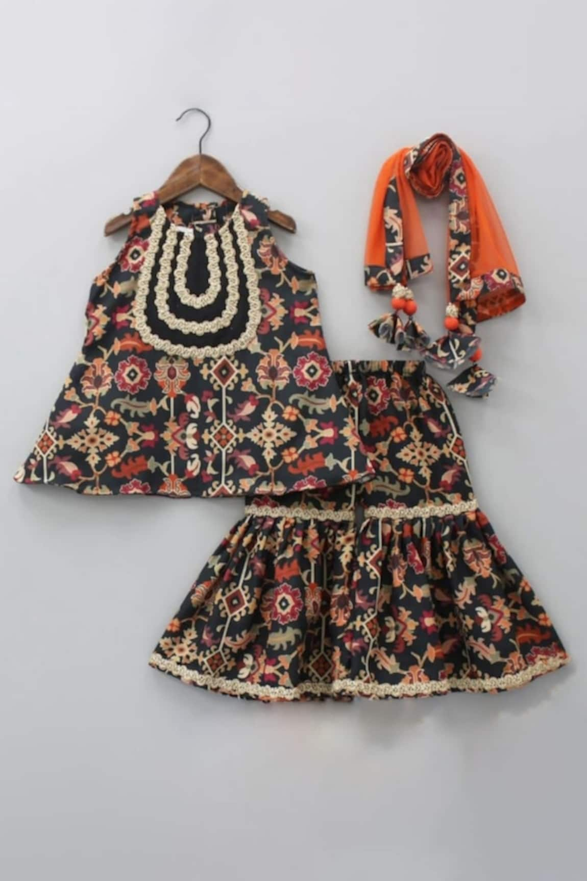 Little Brats Blossom Jaal Print Kurta Sharara Set