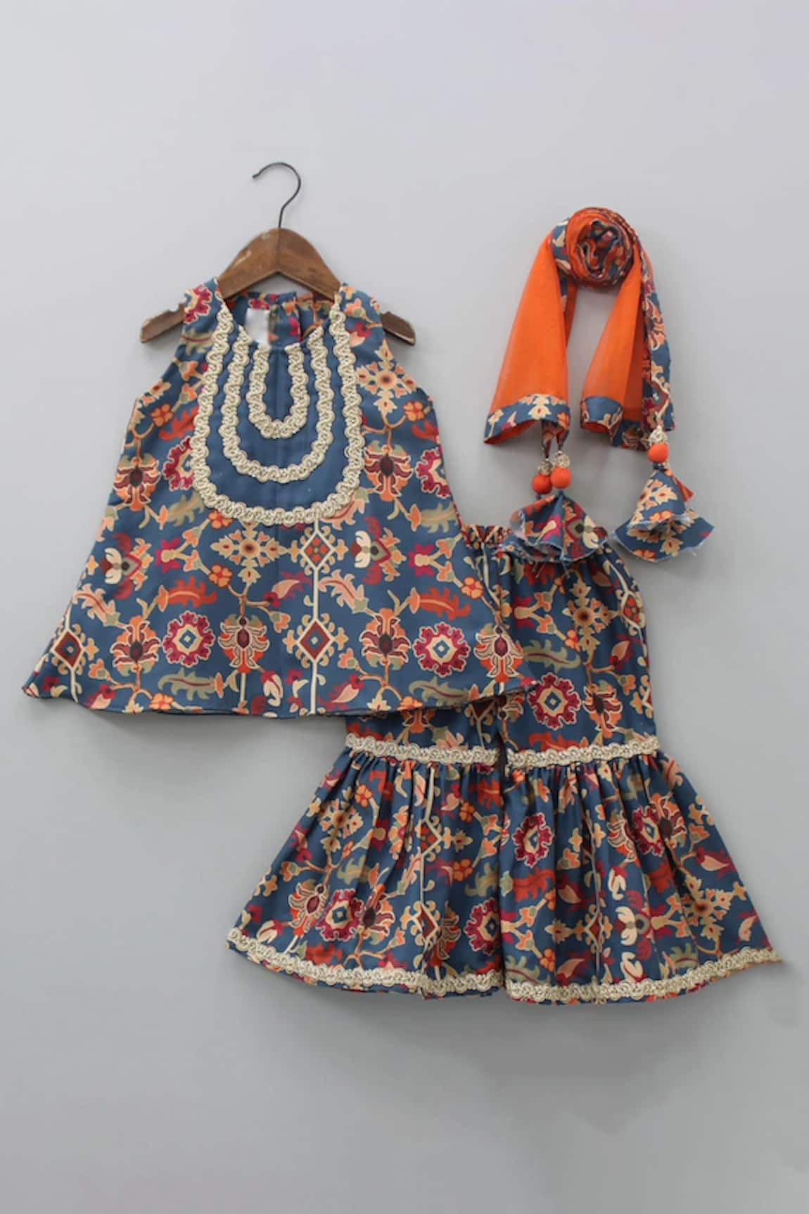 Little Brats Floral Vine Print Kurta Sharara Set