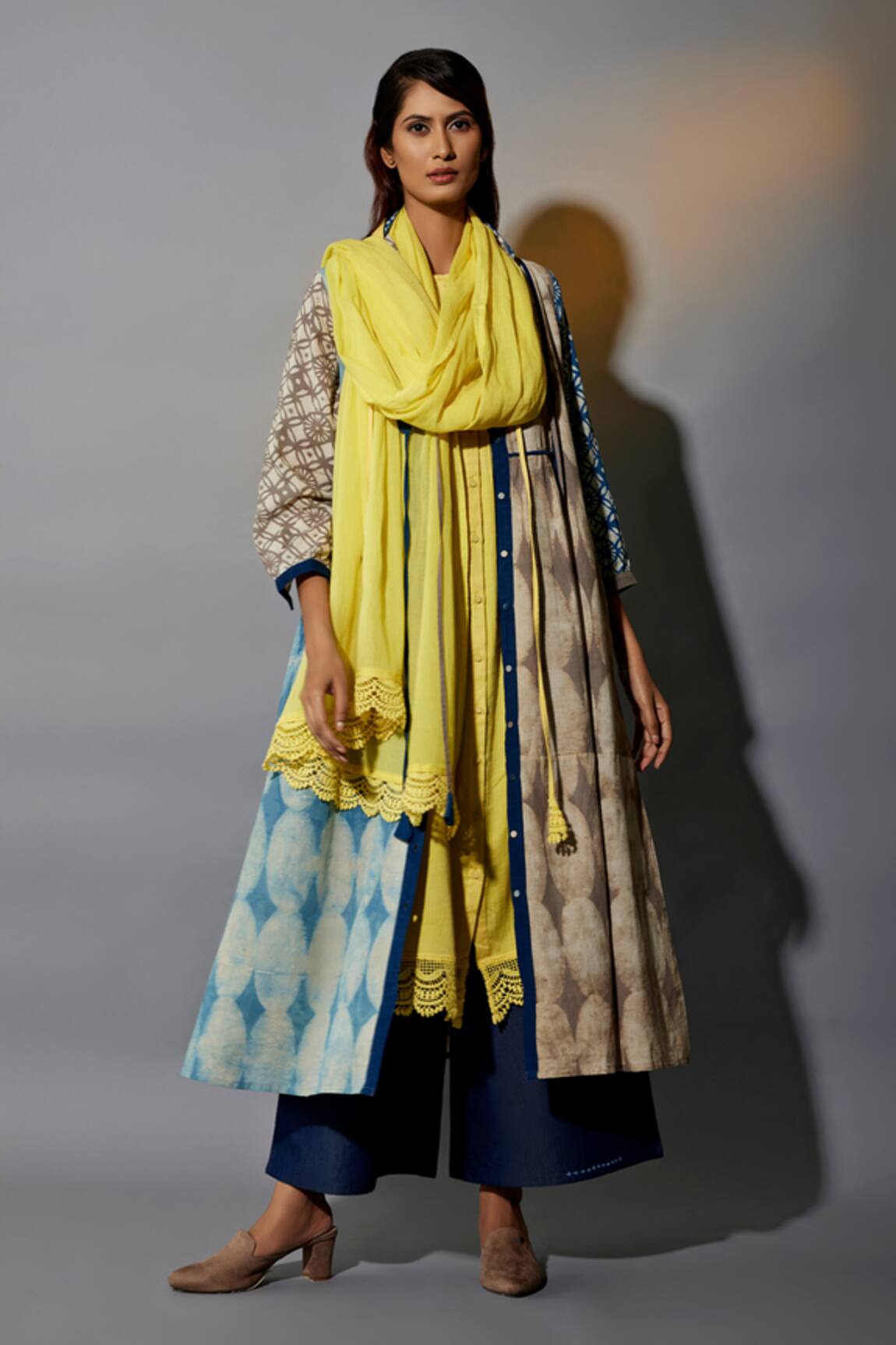 JAYATI GOENKA Geometric Hand Block Printed Overlay Flared Pant Set